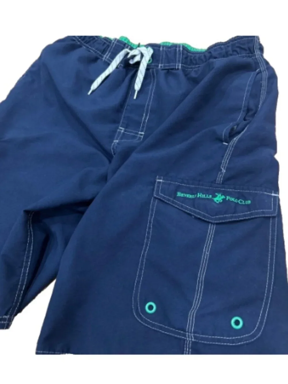 Vtg Beverly Hills Polo Club Navy Blue Green Swim Trunks Board Shorts